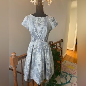 Theia Blue and Silver Midi Dress